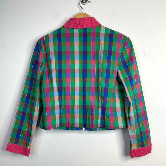 Vintage 90s Y2K Canvasbacks Madras Plaid Cropped Full Zip Jacket 12P 12 Petite L - Picture 7 of 11